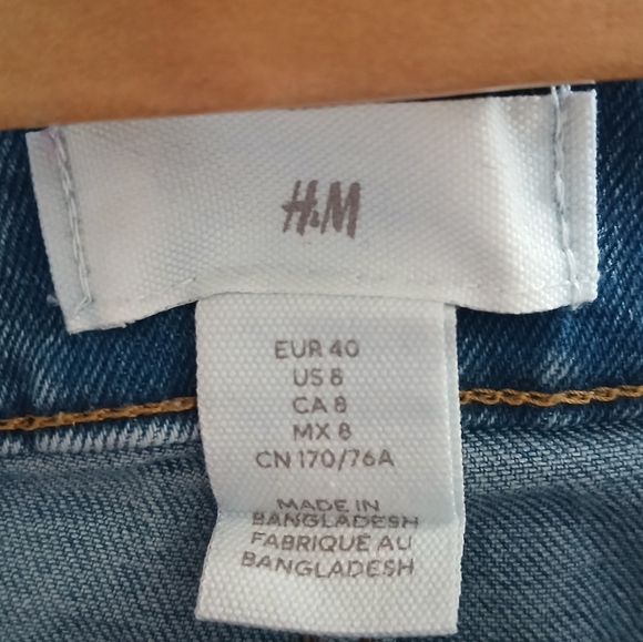 H&M Jeans Stylish Blue Denim Crop High Waist Ruched Pocket Braided Flared Size 6 - Picture 13 of 15